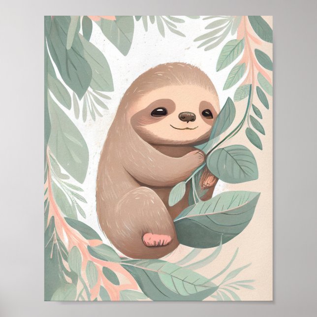 Baby Sloth Nursery Print Poster Wall Art (Front)
