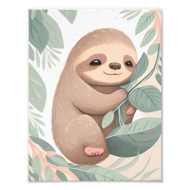 Baby Sloth Nursery Print Poster Wall Art (Front)
