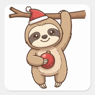 Baby Sloth Santa Hat Christmas Ornament Sticker