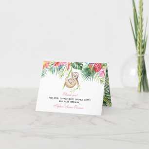 Baby Sloth Tropical Floral Baby Shower Thank You Card