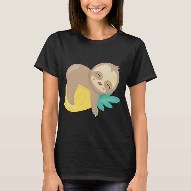 Baby Sloth Tropical Pineapple Fruit Cute T-Shirt (Front)