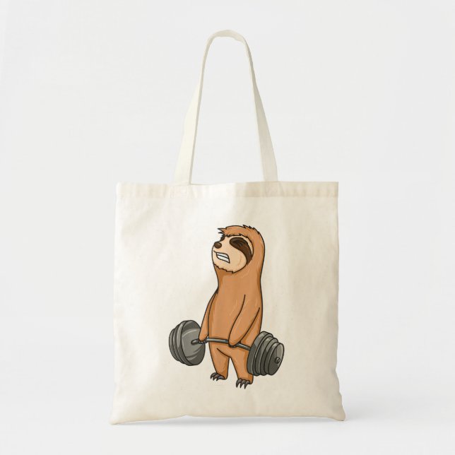 Baby Sloth Weight Lifting Fitness Motivation Worko Tote Bag (Front)