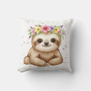 Baby sloth with flower crown cushion