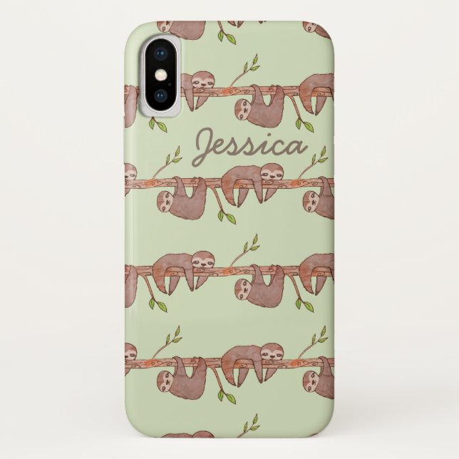 Baby Sloths hanging on Tree Pattern Case-Mate iPhone Case (Back)