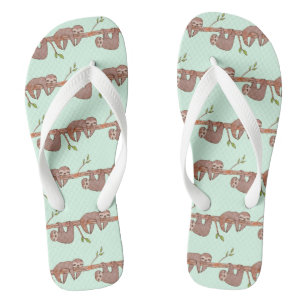 Baby Sloths hanging on Tree Pattern Flip Flops