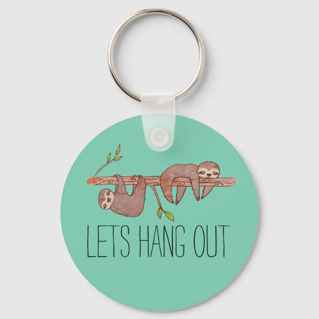Baby Sloths hanging on Tree Pattern Key Ring (Front)
