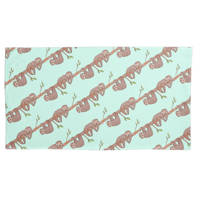 Baby Sloths hanging on Tree Pattern Pillowcase (Front)