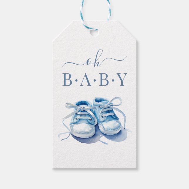 Baby Sneakers Baby Shower Invitation, Baby Boy Gift Tags (Front)