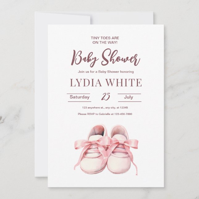Baby Sneakers Baby Shower Invitation, Baby girl Invitation (Front)