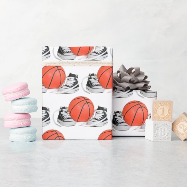 Baby Sneakers With Basketball Wrapping Paper (Baby Shower)