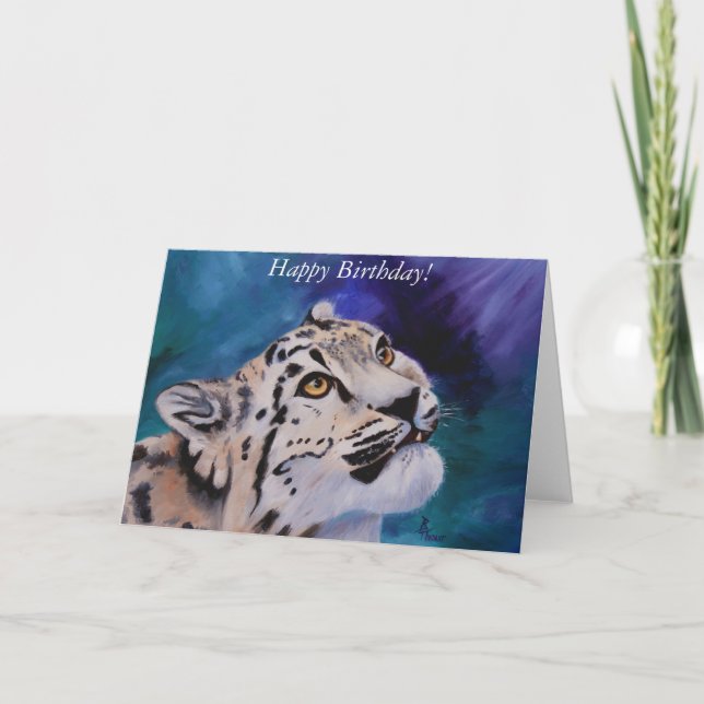 Baby Snow Leopard Birthday Card (Front)