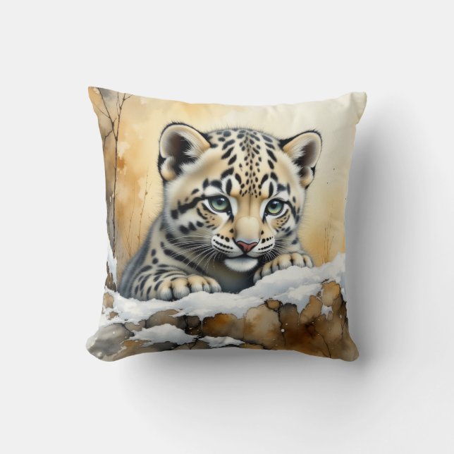 Baby Snow Leopard Cushion (Front)