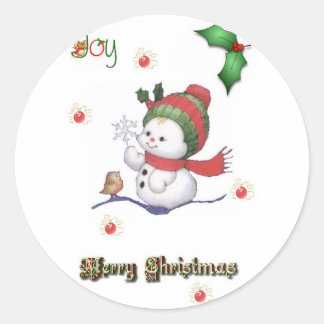 baby snowman talking to a baby bird stickers