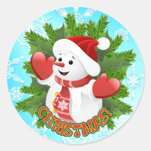 Baby Snowman with Crystal Snowflakes Ornament Classic Round Sticker