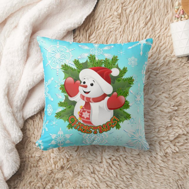Baby Snowman with Crystal Snowflakes Ornament Cushion (Blanket)