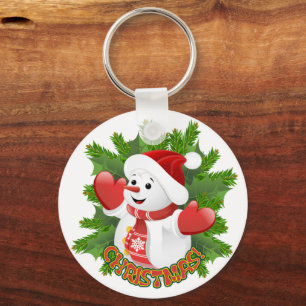 Baby Snowman with Crystal Snowflakes Ornament Key Ring