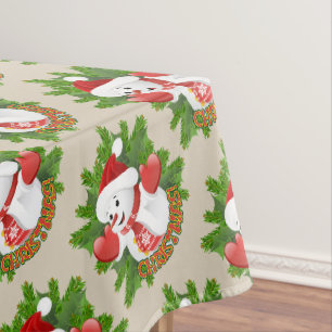 Baby Snowman with Crystal Snowflakes Ornament Tablecloth