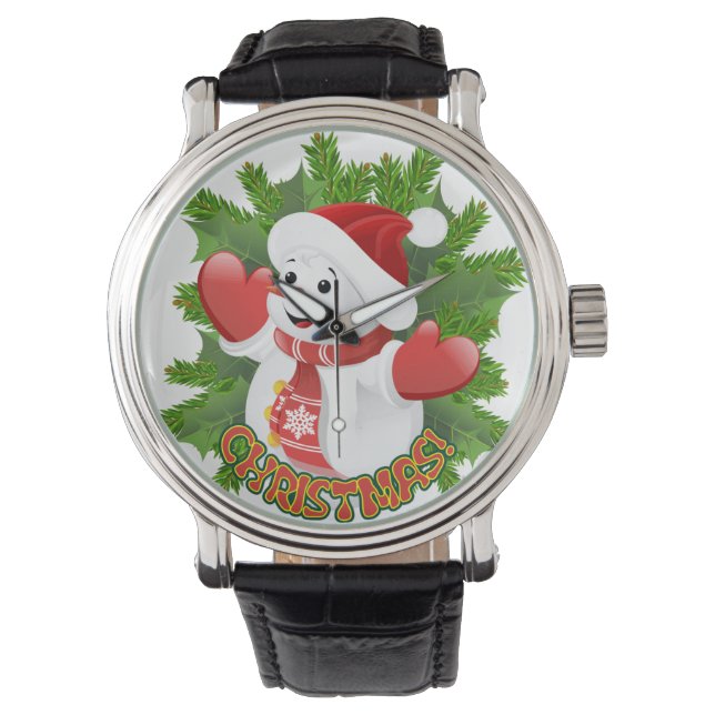 Baby Snowman with Crystal Snowflakes Ornament Watch (Front)