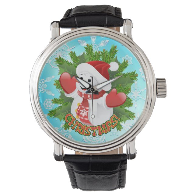 Baby Snowman with Crystal Snowflakes Ornament Watch (Front)