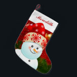 Baby Snowman With Red Santa Hat Small Christmas Stocking<br><div class="desc">Make a nice kid happy this holiday season with this cute Xmas stocking featuring a smiling baby snowman with red Santa hat!
Customise it with his or her name and see the joy in the eyes of your precious little one after finding those amazing gifts inside!</div>