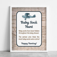 Baby Sock Hunt Shower Game Vintage Aeroplane Trave