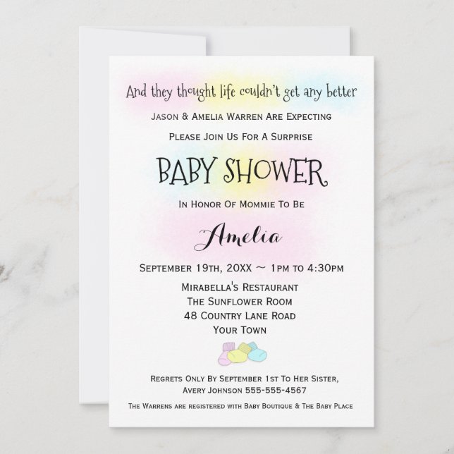 Baby Socks Boy or Girl Baby Shower Invitation (Front)