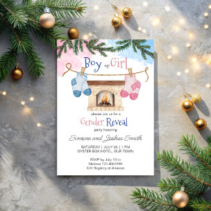 Baby socks winter Christmas gender reveal  Invitation