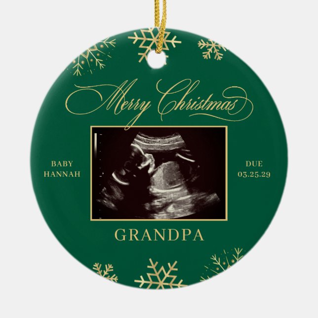 Baby Sonogram Grandpa Grandma Ultrasound Christmas Ceramic Tree Decoration (Front)