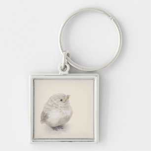 Baby Sparrow Digital Watercolor Key Ring