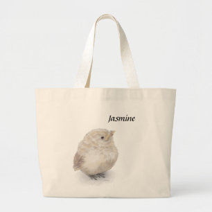 Baby Sparrow Digital Watercolor Large Tote Bag