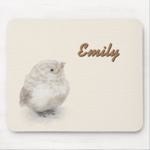 Baby Sparrow Digital Watercolor Mouse Mat