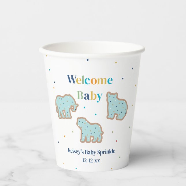 Baby Sprinkle Animal Cookies Boy Baby Shower Paper Cups (Front)