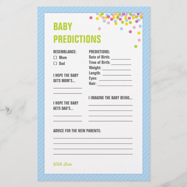 Baby Sprinkle Baby Predictions Card - Blue (Front)