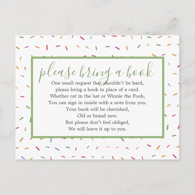 Baby Sprinkle Baby Shower Book Insert Request Invitation Postcard (Front)