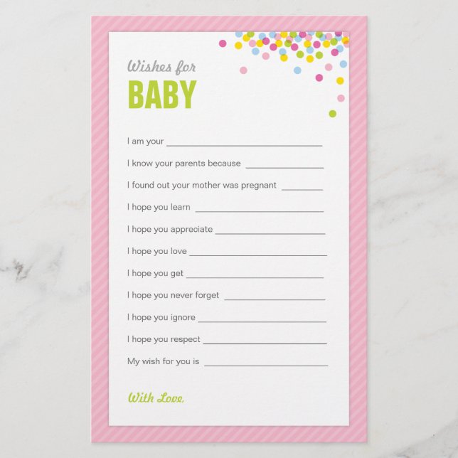 Baby Sprinkle / Baby Shower Wishes for Baby - Pink (Front)