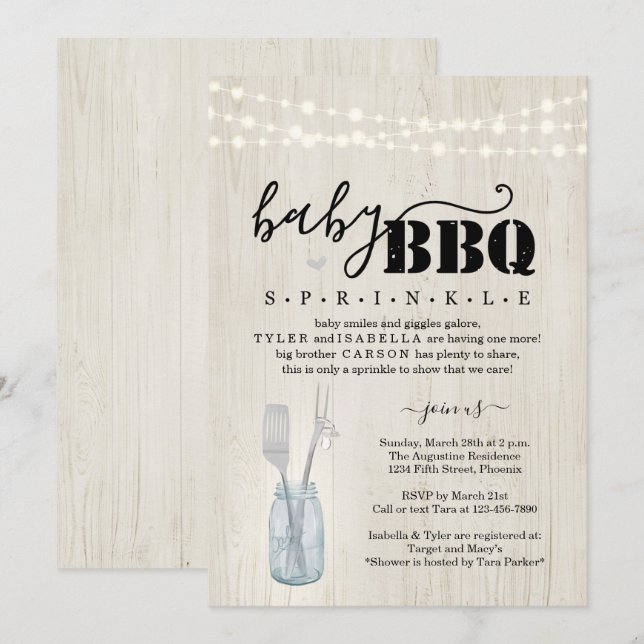 Baby Sprinkle BBQ - Couple's Baby Q Barbeque Invit Invitation (Front/Back)