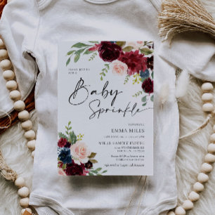 Baby Sprinkle, Boho Burgundy Blush Baby Shower  Invitation