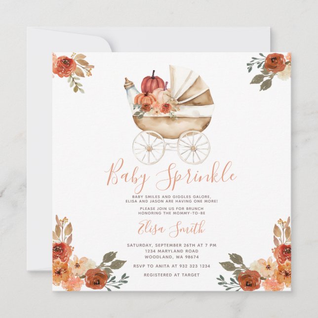 Baby Sprinkle Boho Pumpkin Carriage Baby Shower Invitation (Front)