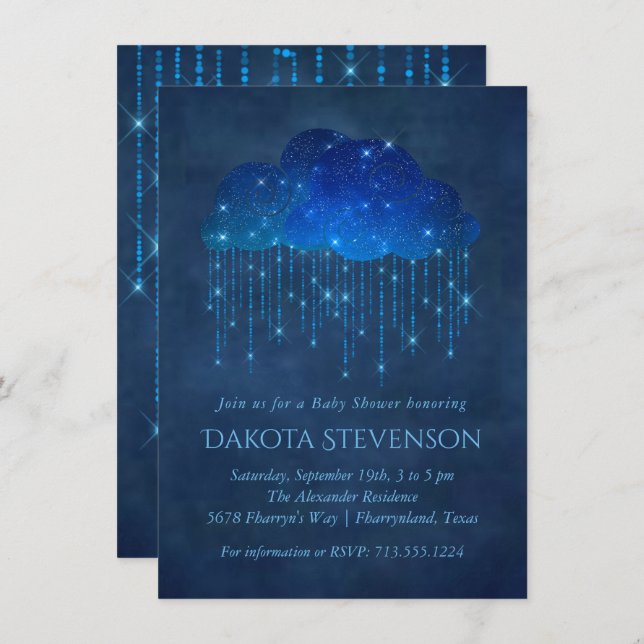 Baby Sprinkle Classic Blue | Moody Shower Cloud Invitation (Front/Back)
