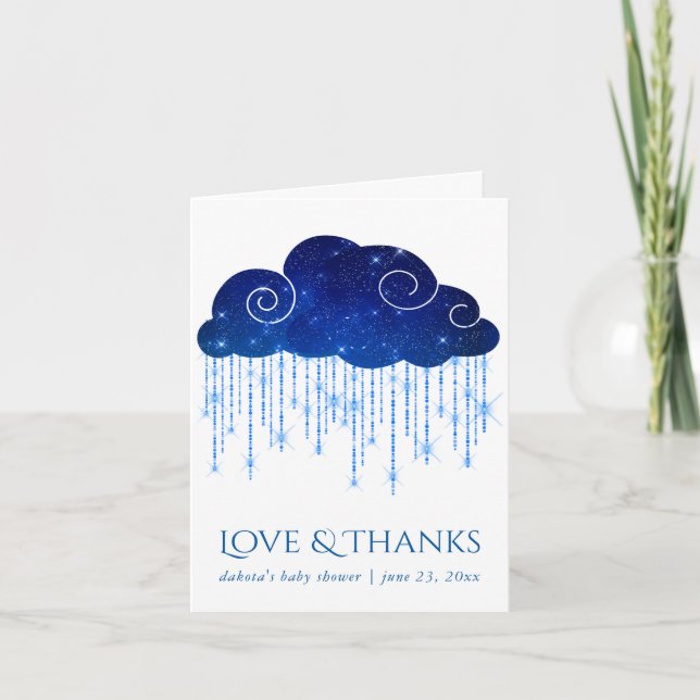 Baby Sprinkle Classic Blue | Moody Shower Photo Thank You Card (Front)