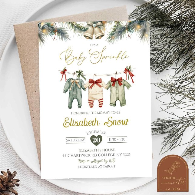 Baby Sprinkle Clothesline Holiday Baby Shower Invitation (Creator Uploaded)