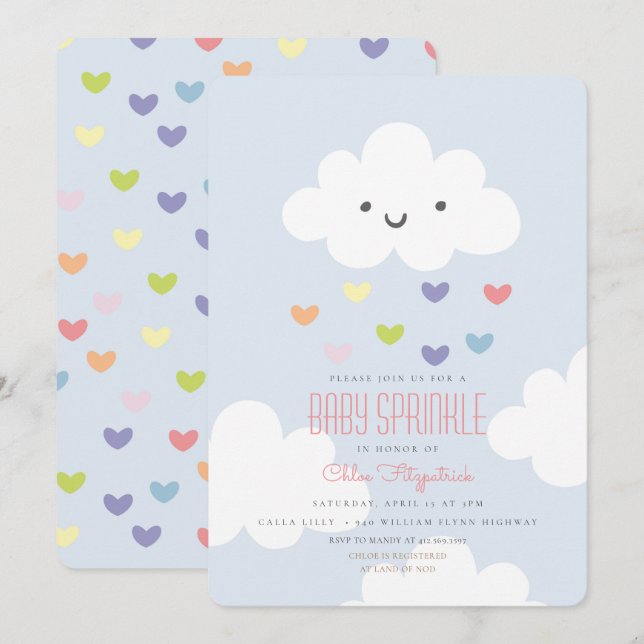 Baby Sprinkle Clouds Invitation (Front/Back)