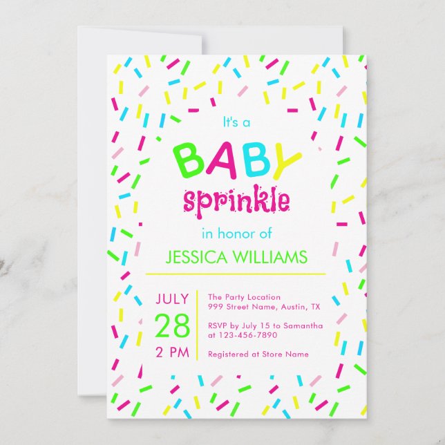 Baby Sprinkle Colourful Rainbow Sprinkles Shower  Invitation (Front)