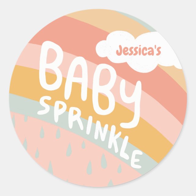 BABY SPRINKLE Cute Clouds Rainbow Rain Custom Classic Round Sticker (Front)