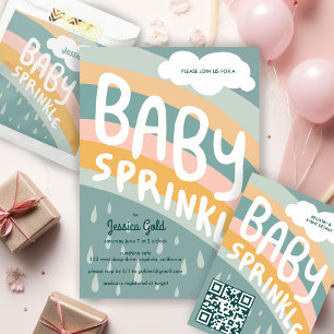 BABY SPRINKLE Cute Clouds Rainbow Rain Custom  Invitation Postcard