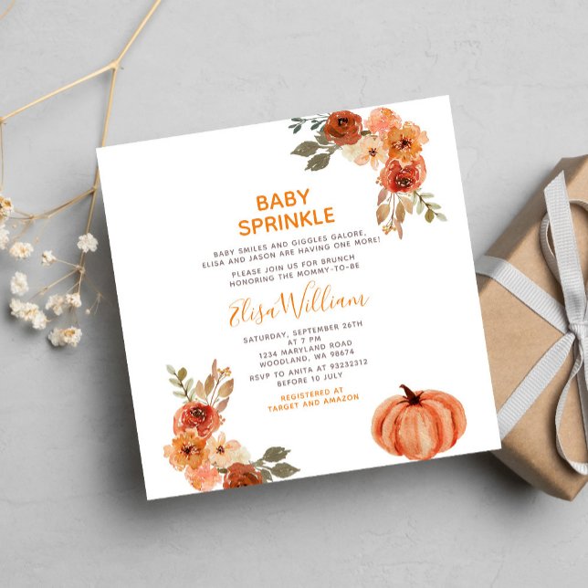 Baby Sprinkle Fall Pumpkin Wildflower Baby Shower Invitation (Creator Uploaded)