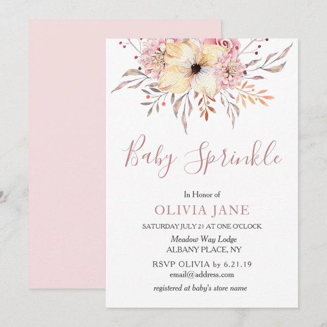 Baby Sprinkle Floral Baby Shower Invitation Pink (Front/Back)
