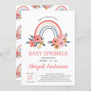 Baby Sprinkle Floral Blush Pink Rainbow Stylish Invitation