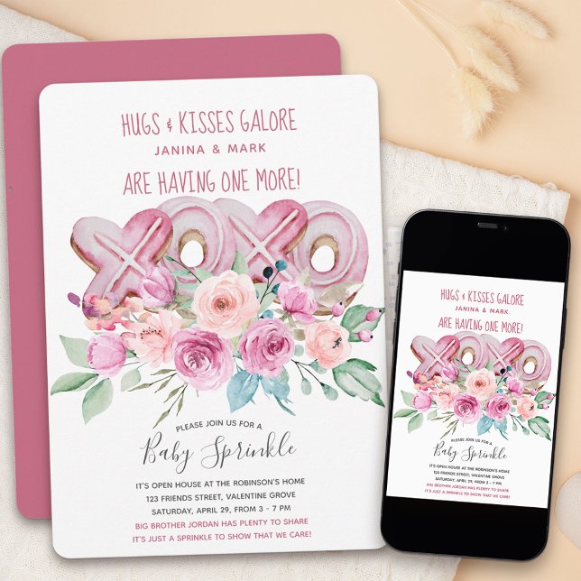Baby Sprinkle Floral XOXO Pretty Girls Shower Invitation (XOXO baby sprinkle invitation with cute poem cookies and flowers)
