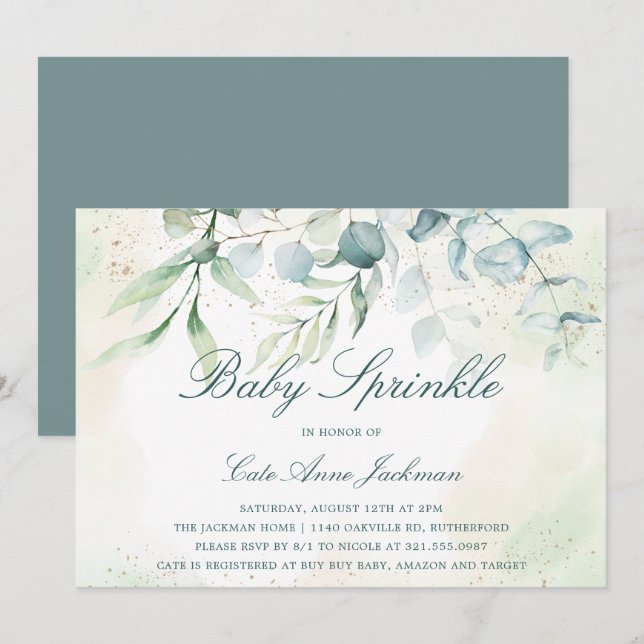 Baby Sprinkle Gender Neutral Eucalyptus Greenery Invitation (Front/Back)
